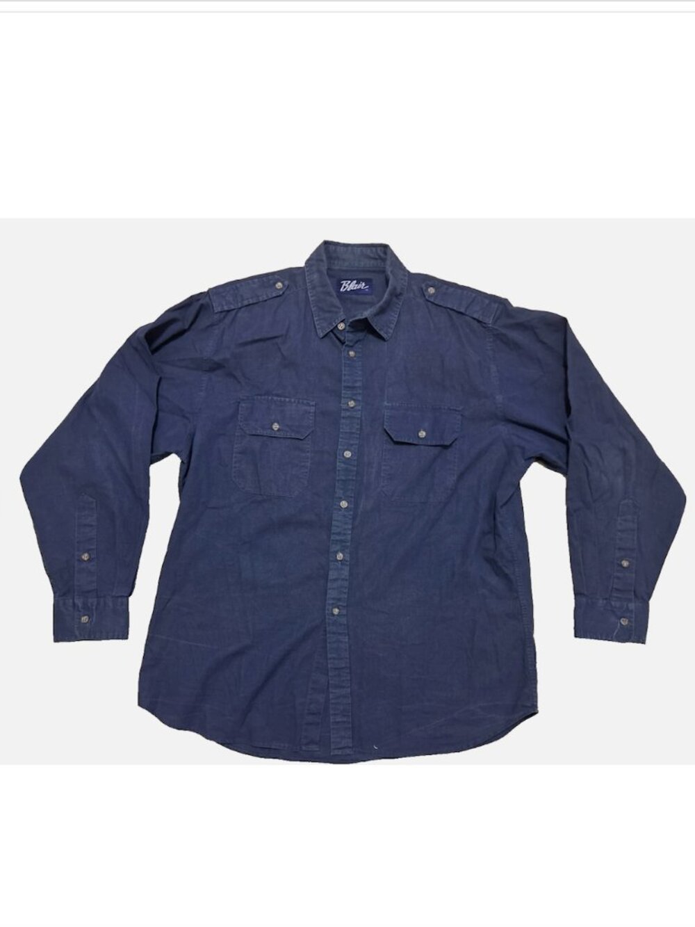 Blair Men's Button-Up Long-Sleeve Shirt, Size L, Navy Blue